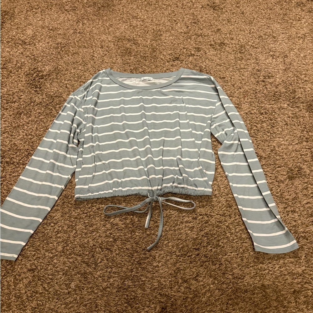 Striped Blue and White Cropped Women's Top